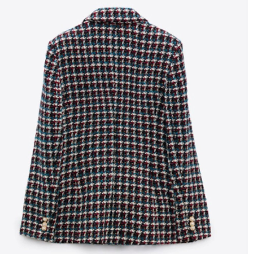ZARA WOMEN NEW TEXTURED DOUBLE BREASTED BLAZER CHECK Houndstooth 2082/244 S - Picture 5 of 6